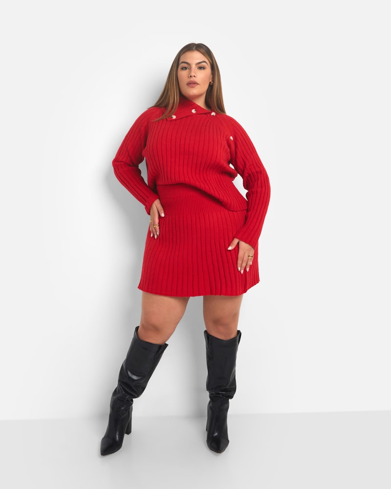 Front of a model wearing a size 2X Posey Knit Mini A Line Skirt - Red in Red by Rebdolls. | dia_product_style_image_id:324362